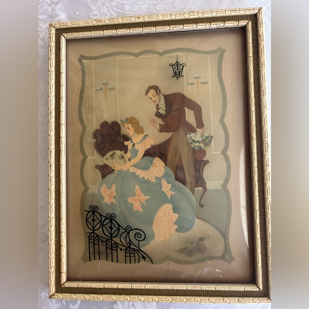 4 Vintage Curved Glass Framed Reverse Painted Silhouettes - Picture 4 of 9